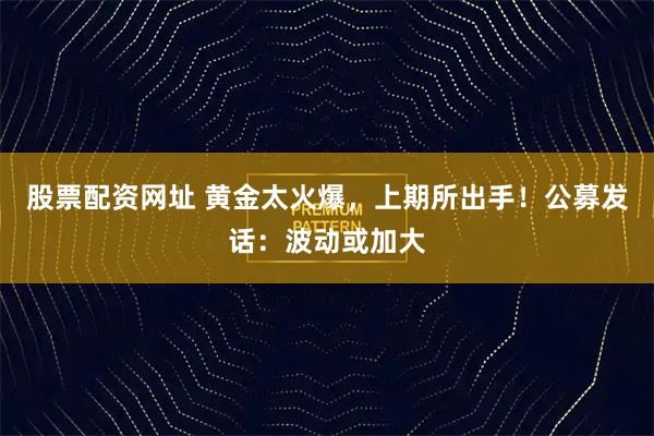 股票配资网址 黄金太火爆，上期所出手！公募发话：波动或加大